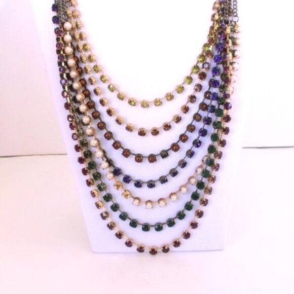 NEW Ann Taylor Loft Opera Necklace 29" Multilayer Multi Layer chains Multi Color - Picture 2 of 5